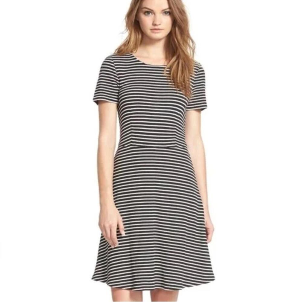 Madewell Black and White Striped Midi Dress